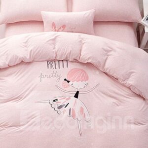 Adorable Pink Girl Pattern Cotton 4-Piece Duvet Cover Set