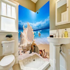 Seashells and Conches in the Seaside Pattern Waterproof 3D Bathroom Wall Murals