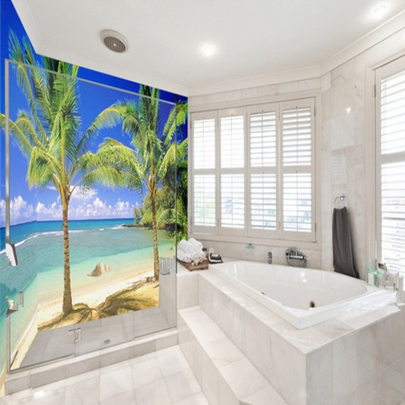 Leisurely Blue Sky and Seaside Scenery Pattern Waterproof 3D Bathroom Wall Murals
