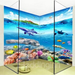 Fishes and Dolphins Waterproof Splicing 3D Bathroom Wall Murals