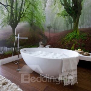Red Grassland and Green Tree Pattern Waterproof 3D Bathroom Wall Murals