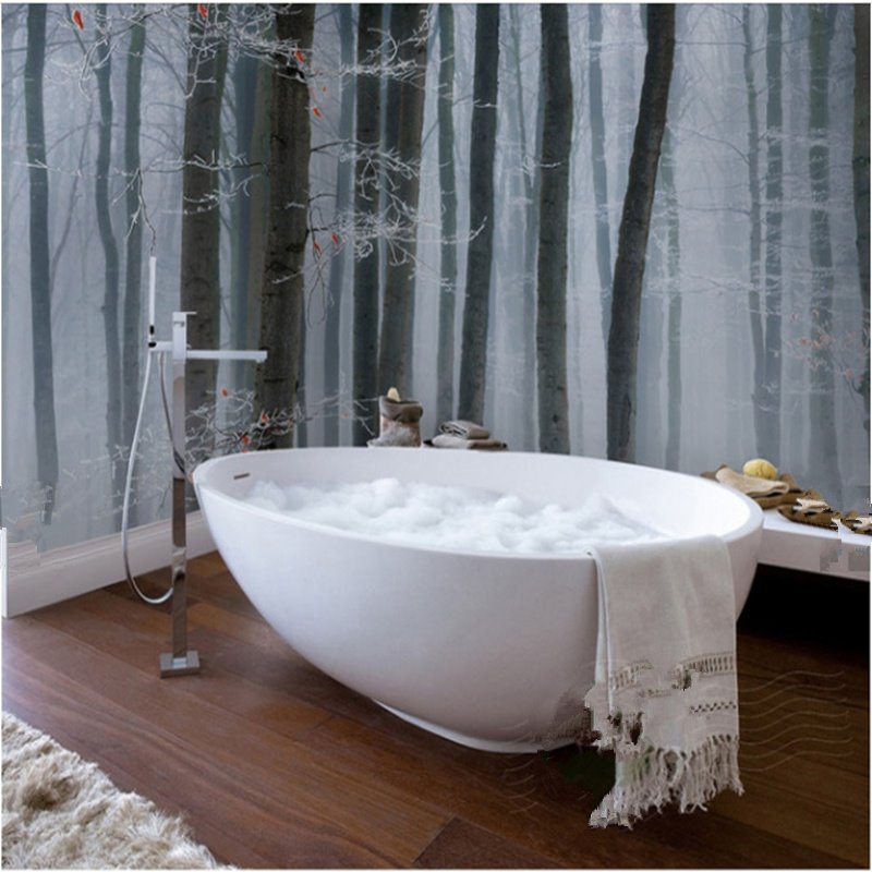 Simple White and Black Trees Pattern Waterproof 3D Bathroom Wall Murals