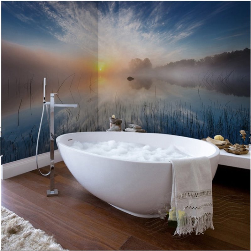Sunset River Scenery Pattern Decorative Waterproof 3D Bathroom Wall Murals - Image 2
