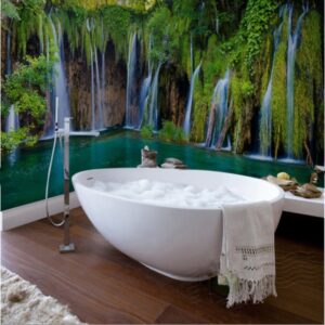 3D Waterfalls Forest Scenery PVC Waterproof Dampproof Sturdy Environmental Bathroom Wall Murals