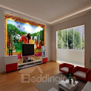 Awesome Natural Waterfalls and Horses Pattern Waterproof 3D Wall Murals