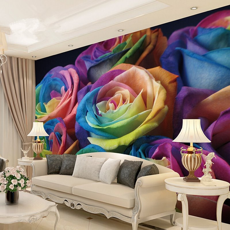 Romantic Colorful Roses Pattern Waterproof Splicing 3D Wall Murals - Image 4