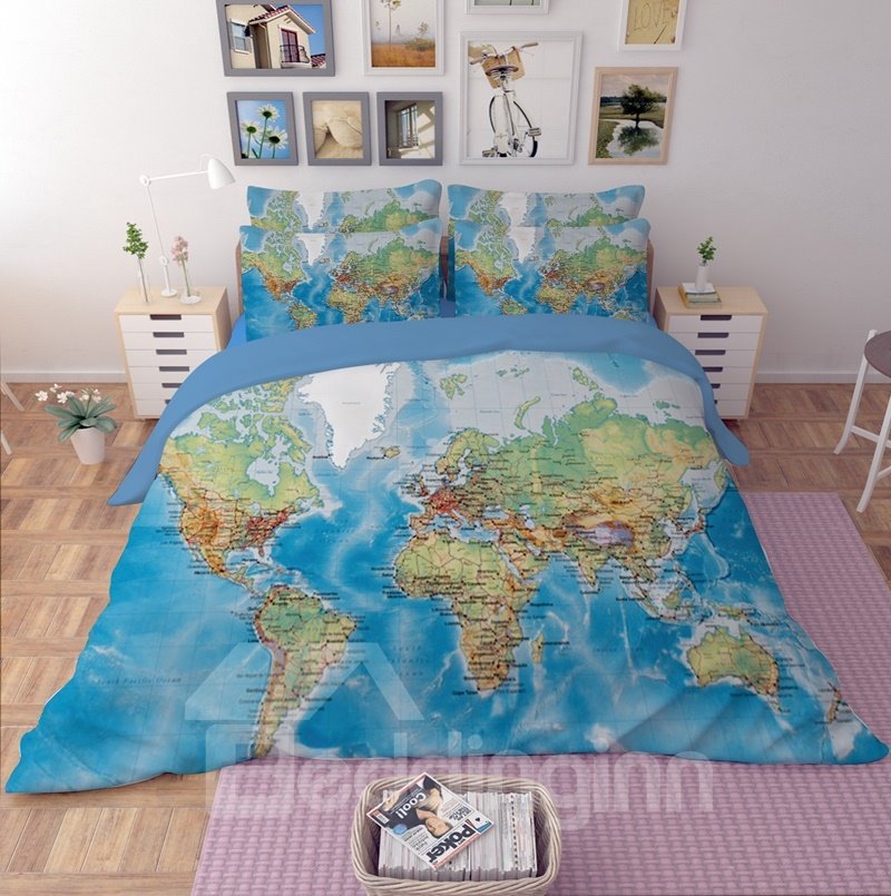 The World Map Design 4-Piece Polyester Duvet Cover Sets - Image 2