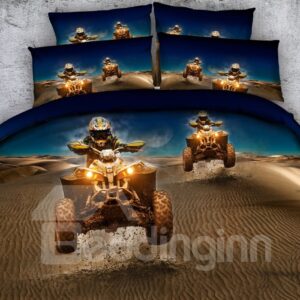 Car Racing in the Desert Printed Polyester 4-Piece 3D Bedding Sets/Duvet Covers