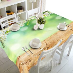 Fresh Simple Style White Flowers Prints Polyester Fibre Washable 3D Tablecloth