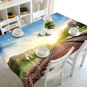 Sunshine Railway Scenery Pattern Design Washable 3D Tablecloth