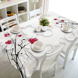 White Circle and Flower Prints Design Dining Room Decoration 3D Tablecloth