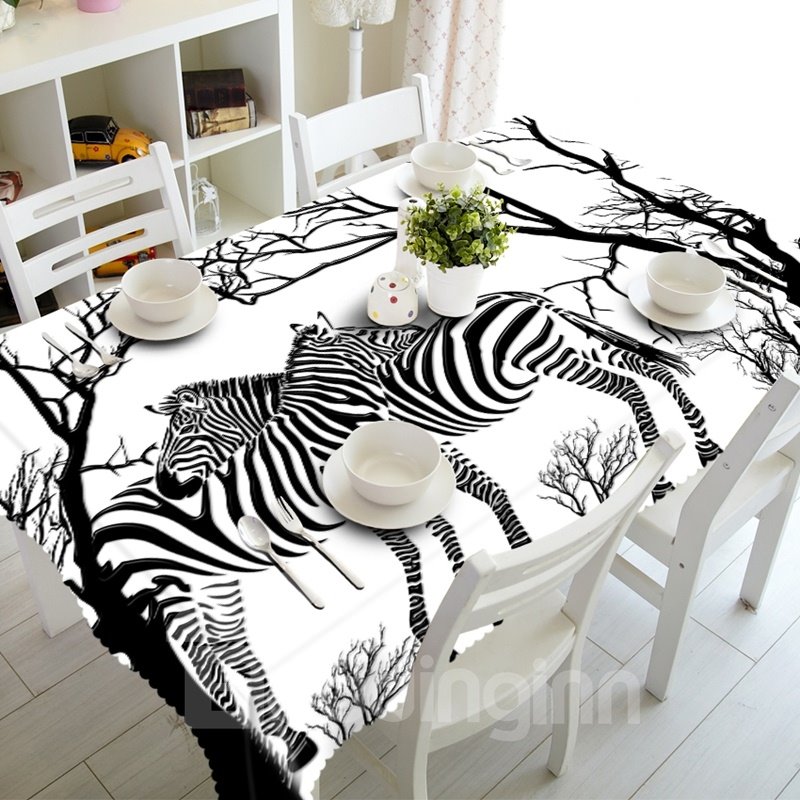 Two Lovely Zebra in the Forest Prints Dining Room Decoration 3D Tablecloth