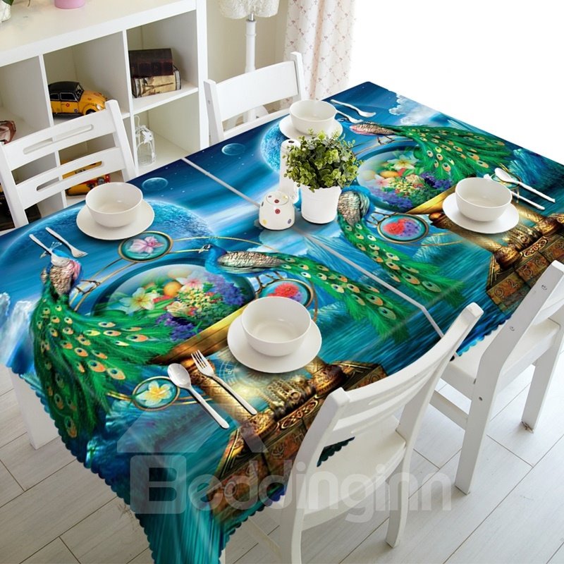 Fancy Peacocks Prints Dining Room Decoration 3D Tablecloth - Image 5