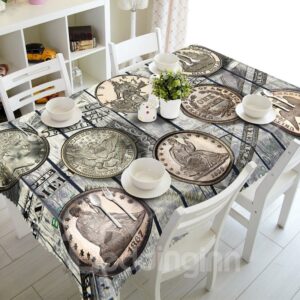 Vintage Style Coins Prints Design Home Decorative 3D Tablecloth