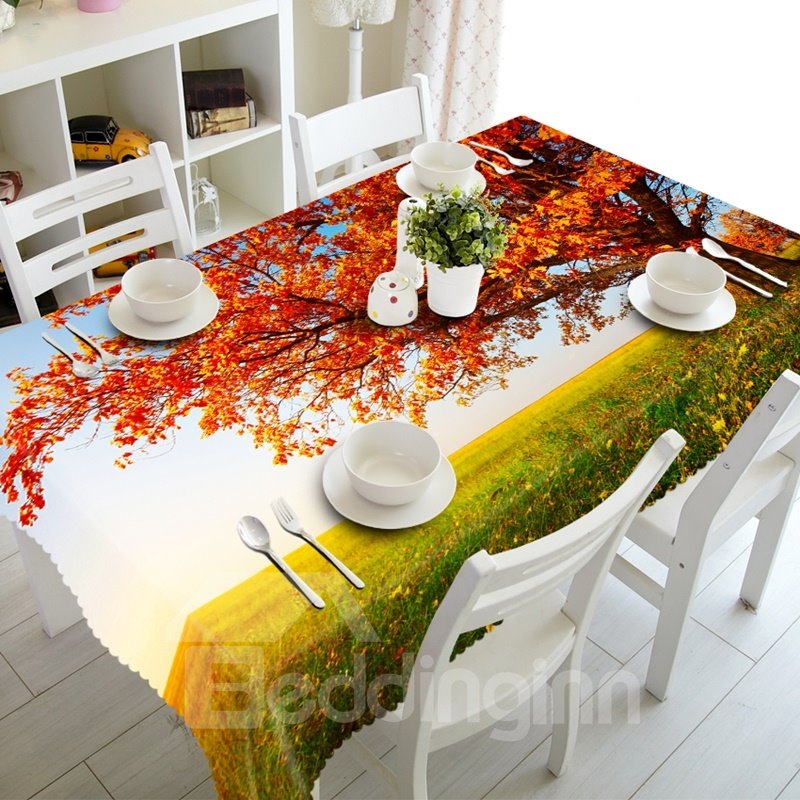 Amazing Autumn Tree in Grassland Prints Dining Room Decoration 3D Tablecloth - Image 6
