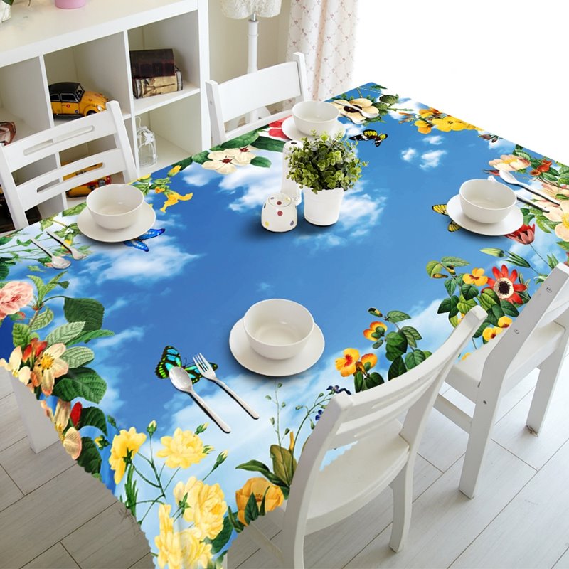 Fresh Blue Sky and Flower Prints Design Home Decorative 3D Tablecloth - Image 6