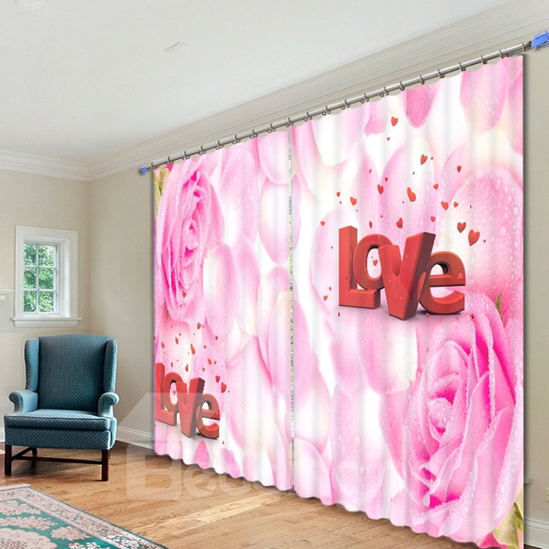 Pink Rose with Love Printed 3D Curtain - Image 3