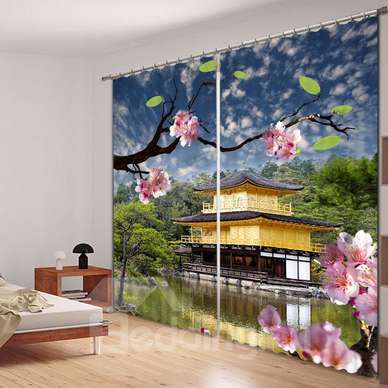 Charming Pink Cherry Blossoms Printed 3D Curtain - Image 2