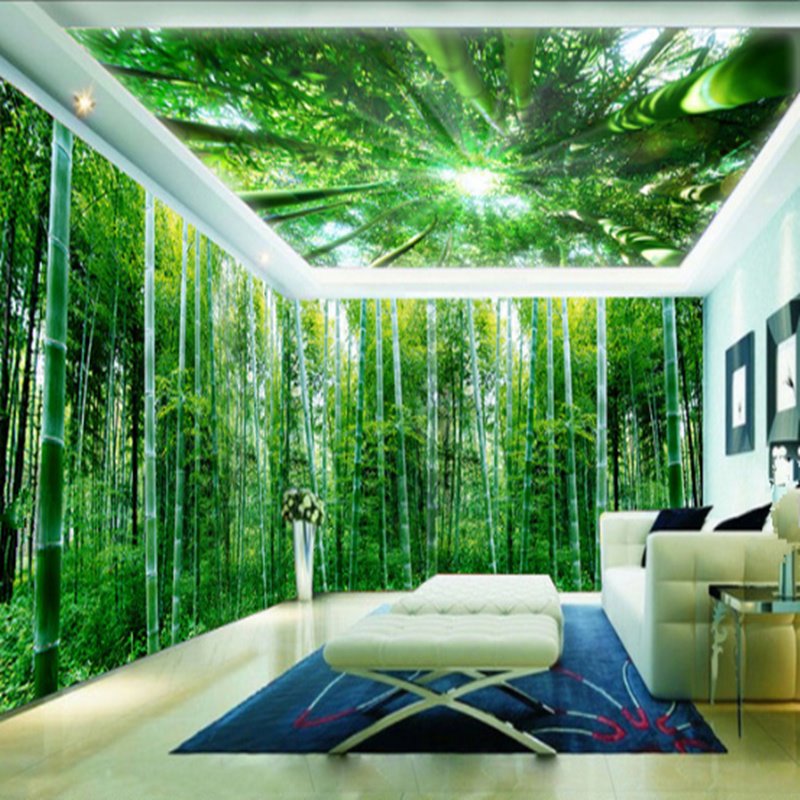 3D Green Natural Bamboo Forest Pattern Design Waterproof Self-Adhesive Ceiling and Wall Murals - Image 4