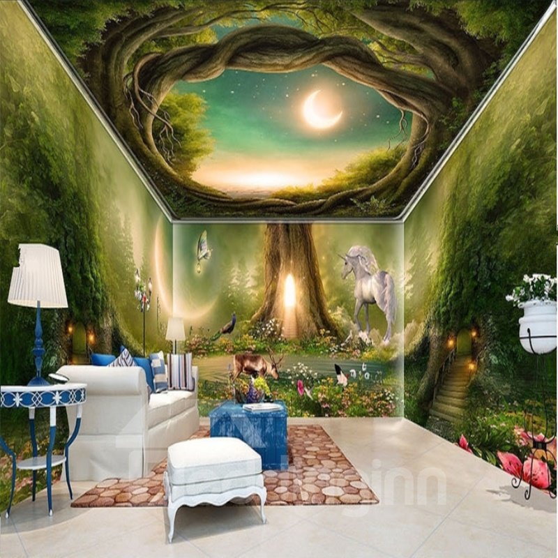 3D Green Forest Horse PVC Waterproof Eco-friendly Self-Adhesive Ceiling and Wall Murals - Image 9