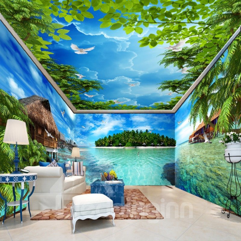 Natural Ocean Scenery and Blue Sky Combined Waterproof 3D Ceiling and Wall Murals - Image 6