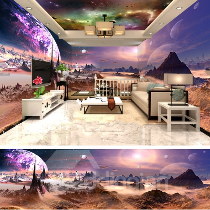 Stunning Creative Outer Space Scenery Pattern Design Combined 3D Ceiling and Wall Murals - Image 2