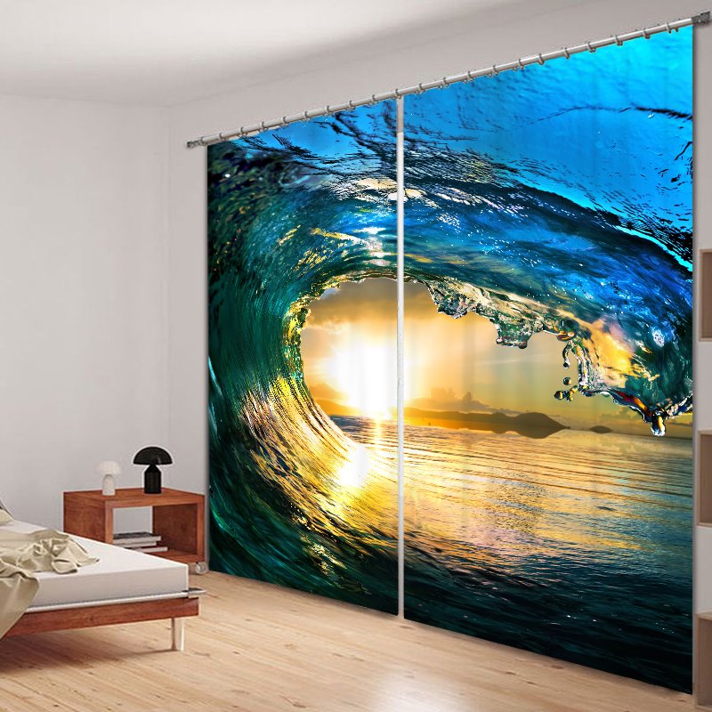 Powerful Waves of the Sea 3D Printed Polyester Custom Curtain for Living Room - Image 4