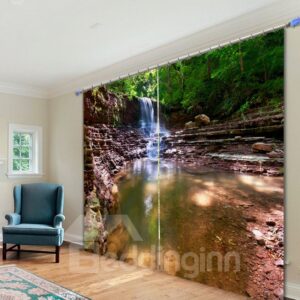 Rustic Waterfalls Scenery 3D Printed Polyester Curtain