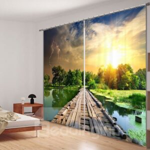 The Wooden Bridge on the Lake 3D Printed Polyester Curtain