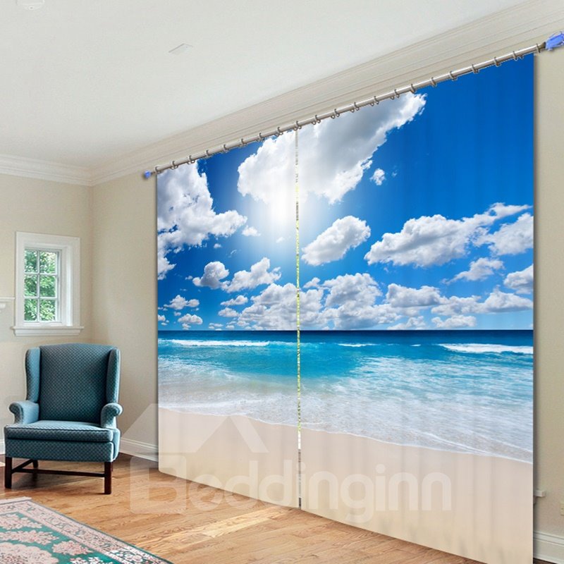 The Wonderful Sunny Day in Beach Printed Custom 3D Polyester Curtain - Image 2