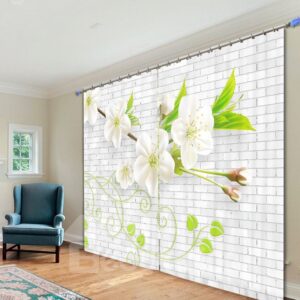 Delicate White Flower 3D Printing Polyester Curtain