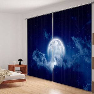 Bright Moon in the Dark Blue Sky 3D Printed Curtain