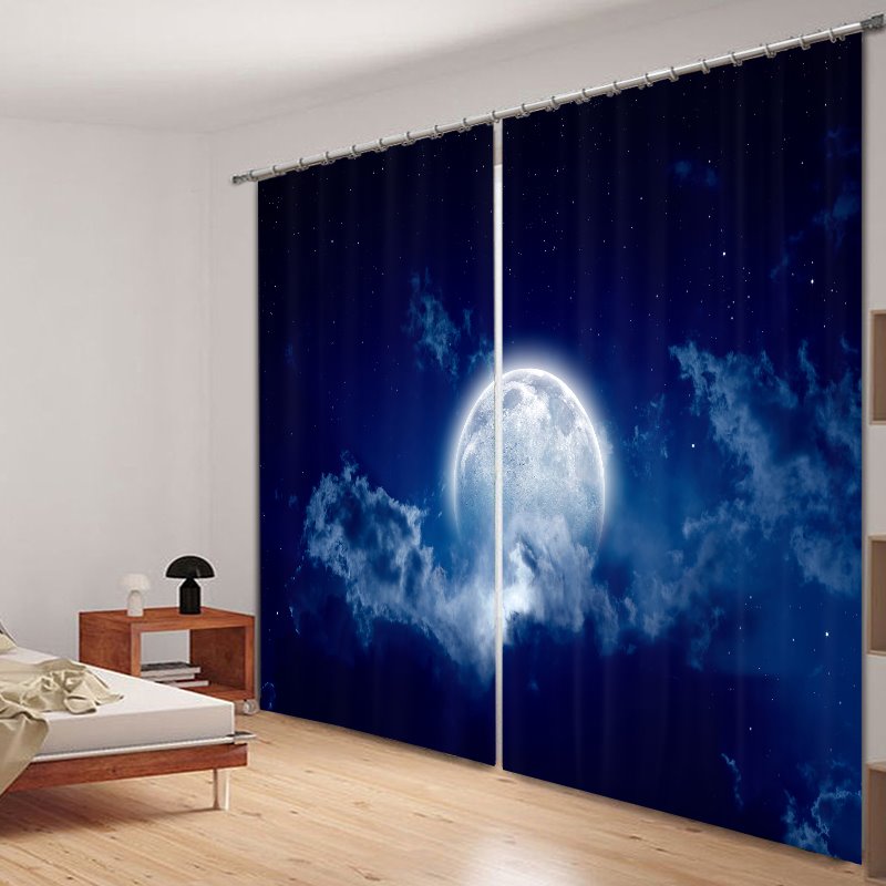 Bright Moon in the Dark Blue Sky 3D Printed Curtain - Image 4