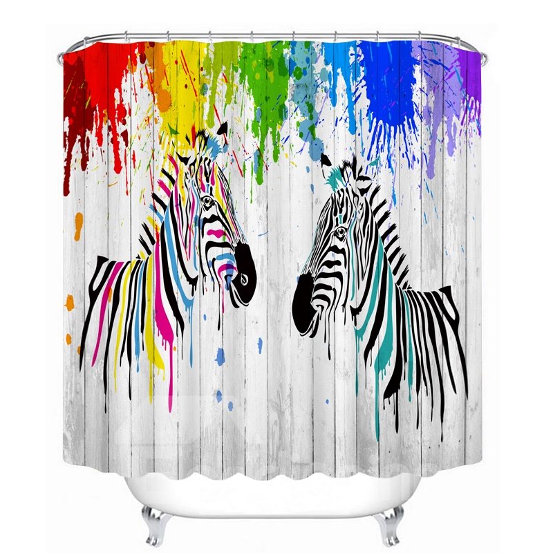 Watercolor Cartoon Zebra 3D Printed Bathroom Waterproof Shower Curtain - Image 3