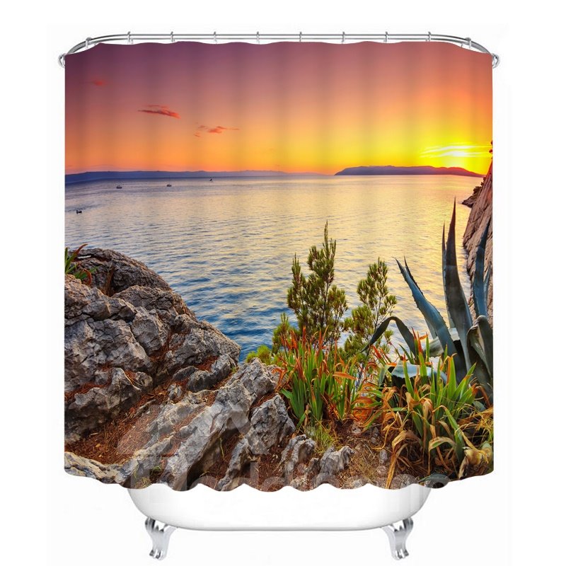 Beautiful Sunrise at the Seaside 3D Printed Bathroom Waterproof Shower Curtain - Image 2