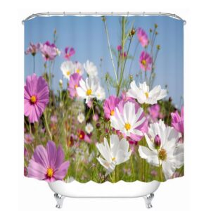 3D White and Purple Coreopsis Sea Printed Polyester Shower Curtain