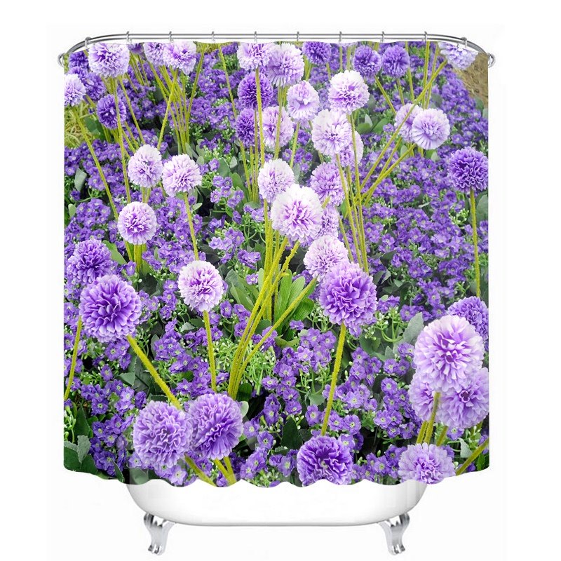 3D Purple Globe Amaranth Flower Printed Polyester Shower Curtain