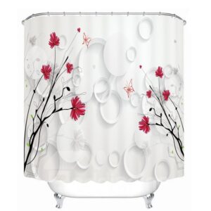 Elegant Little Red Flowers 3D Printed Bathroom Waterproof Shower Curtain