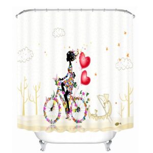 Butterfly Girl Riding the Bike with Love 3D Printed Bathroom Waterproof Shower Curtain