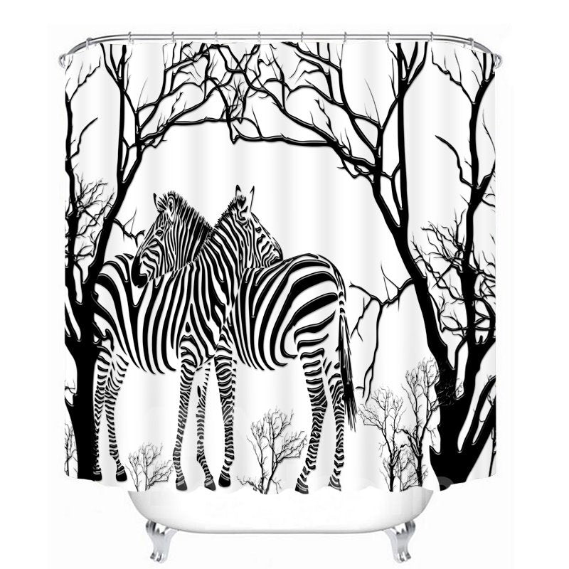 Hand Painted Zebra and Tree 3D Printed Bathroom Waterproof Shower Curtain