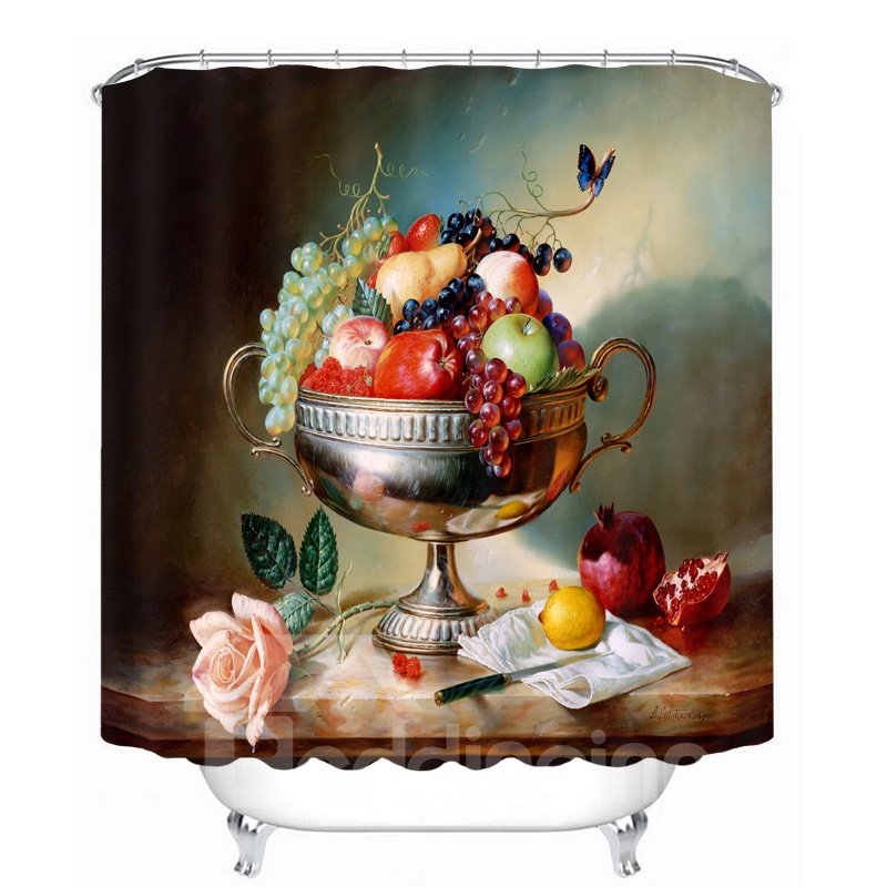 Oil Painting Fruit Dish 3D Printed Bathroom Waterproof Shower Curtain - Image 3