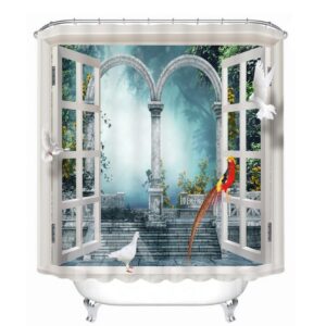 Red Bird Standing on the Window 3D Printed Bathroom Waterproof Shower Curtain
