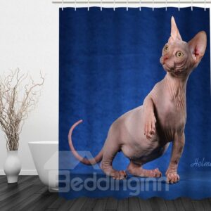 3D Sphinx Cat Printed Polyester Blue Bathroom Shower Curtain