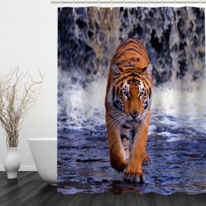 3D Walking Siberian Tiger Printed Polyester Shower Curtain