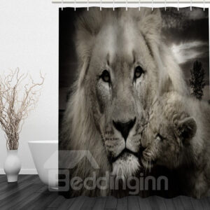 Lion Mother and Baby 3D Printed Bathroom Waterproof Shower Curtain