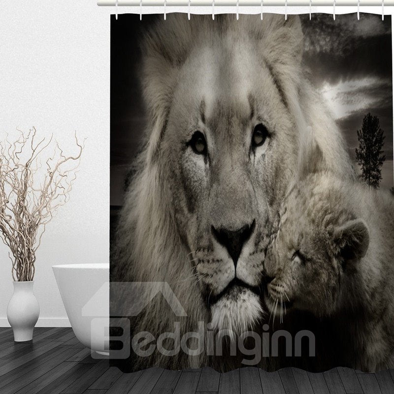 Lion Mother and Baby 3D Printed Bathroom Waterproof Shower Curtain - Image 2
