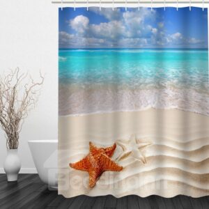 Colored Starfish in the Beach 3D Printed Bathroom Waterproof Shower Curtain