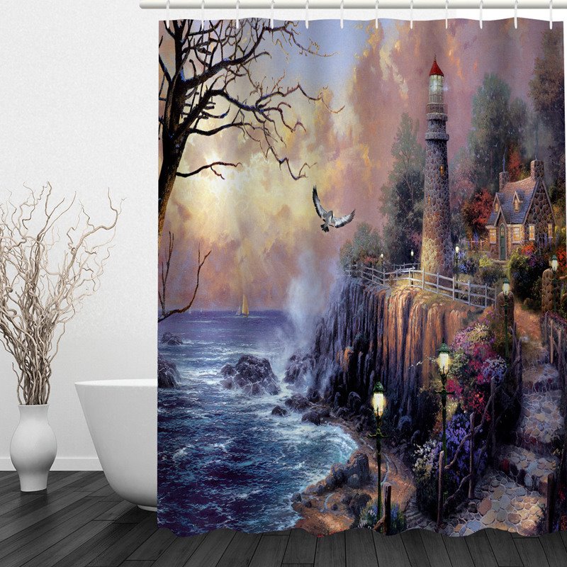 Fantastic Seaside Castle 3D Printed Bathroom Waterproof Shower Curtain - Image 3