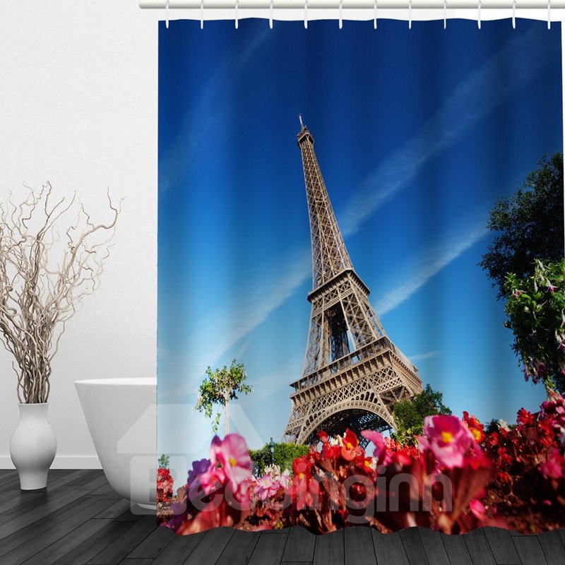 Paris Eiffel Tower 3D Printed Bathroom Waterproof Shower Curtain - Image 3