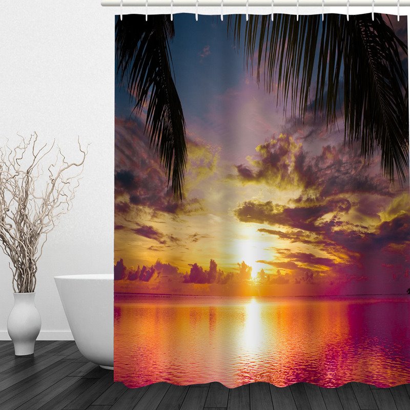 Beautiful Sea in the Sunset 3D Printed Bathroom Waterproof Shower Curtain - Image 3